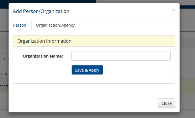 Organization/Agency tab